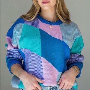 Le Lis Vintage Colorful Geometric Crew Neck Sweater